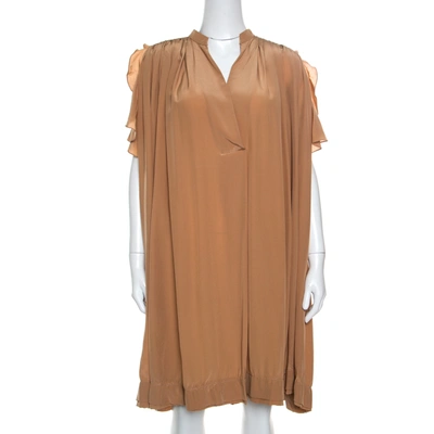 Pre-owned Chloé American Tan Crepe Silk Ruffled Sleeveless Billowy Dress M In Brown