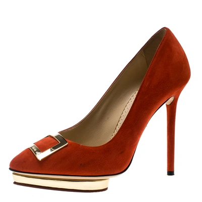 Pre-owned Charlotte Olympia Red Suede Fairest Of Them All Platform Pumps Size 36.5