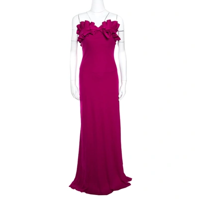 Pre-owned Giambattista Valli Pink Silk Jersey Ruffled Bodice Strapless Gown M