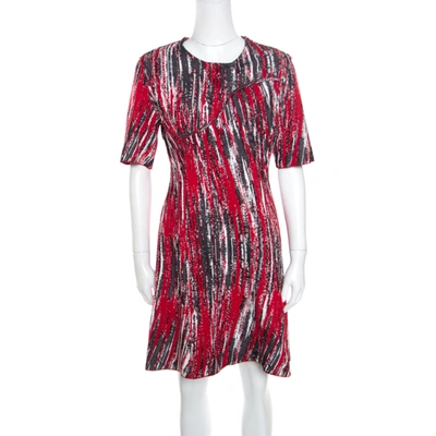 Pre-owned Kenzo Multicolor Jacquard Knit Curved Overlap Bodice Detail Dress Xl In Red