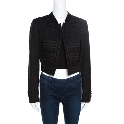 Pre-owned Dolce & Gabbana Black Jacquard Corded Applique Velvet Trim Cropped Jacket S