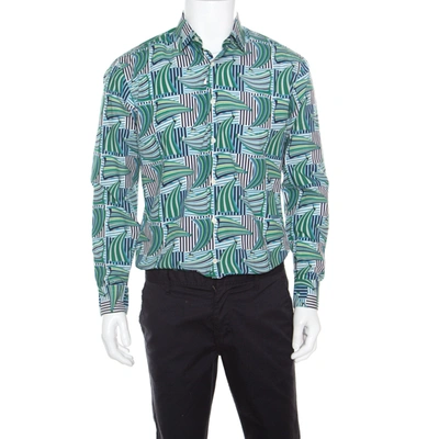 Pre-owned Ferragamo Blue And Green Sailboat Printed Cotton Long Sleeve Shirt M