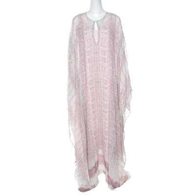 Pre-owned Roberto Cavalli Pink Python Scale Printed Silk Kaftan Dress S