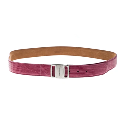 Pre-owned Ferragamo Pink Lizard Adjustable Buckle Belt 115cm