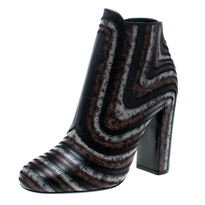 Pre-owned Ferragamo Multicolor Leather Feeling Zig Zag Block Heel Ankle Boots Size 39.5