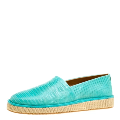 Pre-owned Ferragamo Aqua Green Lizard Leather Lampedusa Espadrilles Size 43 In Blue