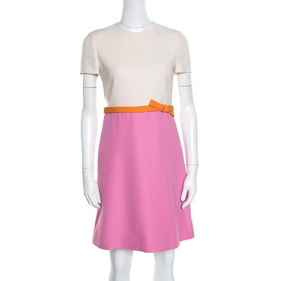 Pre-owned Valentino Colorblock Bow Detail Silk Wool A-line Dress S In Multicolor