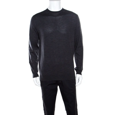 Pre-owned Ermenegildo Zegna High Performance Dark Grey Ribbed Trim Sweater L