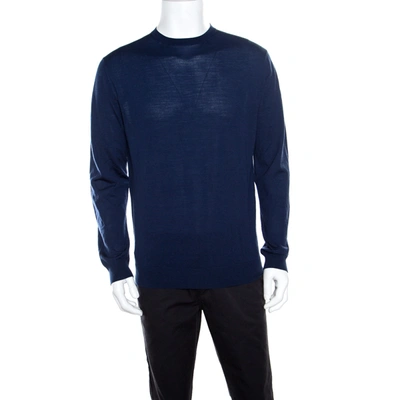 Pre-owned Ermenegildo Zegna High Performance Navy Blue Ribbed Trim Sweater L