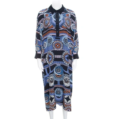 Pre-owned Peter Pilotto Silk Digital Abstract Printed Kaftan Maxi Dress ( One Size ) In Navy Blue