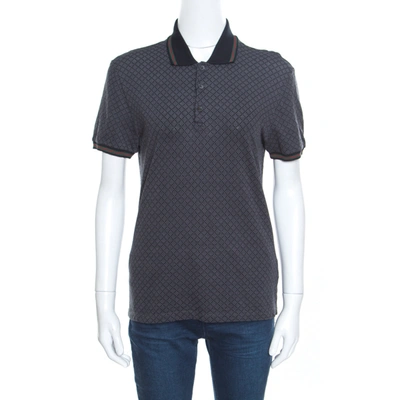 Pre-owned Gucci Grey Cotton Jacquard Striped Web Trim Polo T-shirt Xs
