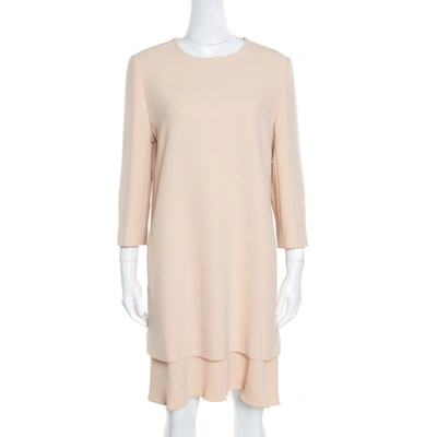 Pre-owned Chloé Beige Crepe Layered Ruffled Hem Long Sleeve Dress M