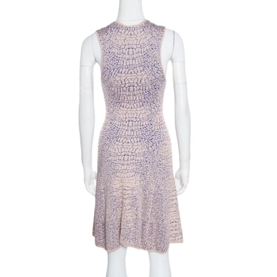 Pre-owned Mcq By Alexander Mcqueen Pink And Blue Crocodile Patterned Jacquard Fit And Flare Dress Xs