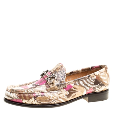 Pre-owned Ferragamo Women Printed Leather Mason Gancio Bit Loafers Size 40 In Multicolor