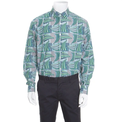 Pre-owned Ferragamo Blue And Green Sailboat Printed Cotton Long Sleeve Shirt Xl