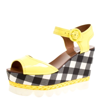 Pre-owned Dolce & Gabbana Yellow Patent Leather Bubble Sole Espadrille Wedge Platform Sandals Size 38.5