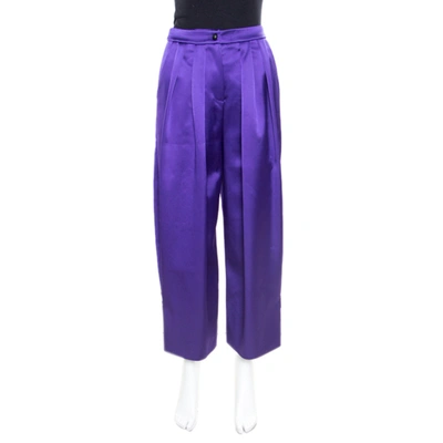 Pre-owned Emporio Armani Purple Satin Pleated Wide Leg Trousers S