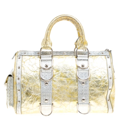 Pre-owned Versace Gold/silver Ceramic Effect Leather Snap Out Of It Satchel