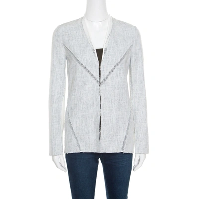 Pre-owned Elie Tahari Off White And Blue Textured Mesh Insert Mixed Media Leeann Jacket Xs In Multicolor