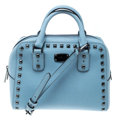 Pre-owned Michael Michael Kors Blue Leather Studded Top Handle Shoulder Bag