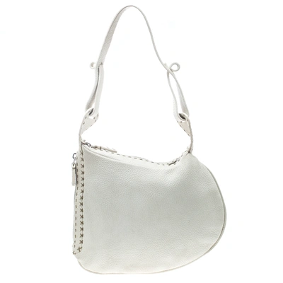 Pre-owned Fendi Ivory Selleria Leather Small Oyster Hobo In White