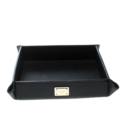 Pre-owned Dolce & Gabbana Black Leather Accessories Tray Plate