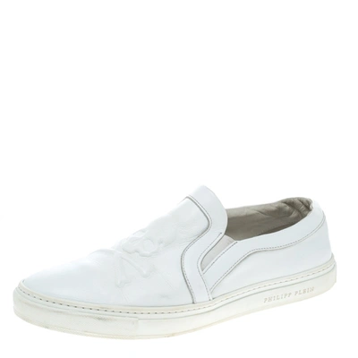 Pre-owned Philipp Plein White Leather Slip On Sneakers Size 44