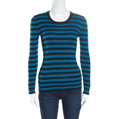 Pre-owned Gucci Black And Blue Striped Crew Neck Sweater Xs