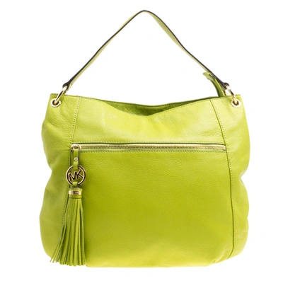 Pre-owned Michael Michael Kors Pistachio Leather Charm Tassel Hobo In Green