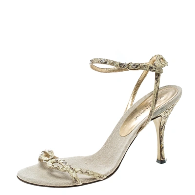 Pre-owned Dolce & Gabbana Cream Python Leather Ankle Strap Sandals Size 37.5