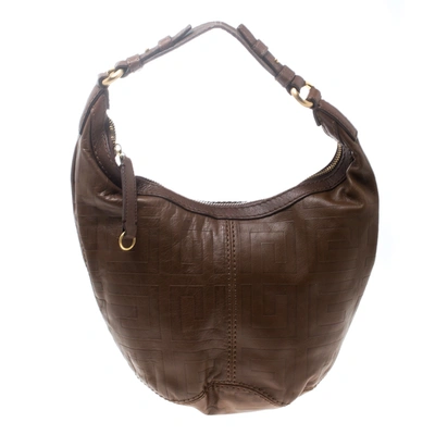 Pre-owned Givenchy Brown Signature Embossed Leather Hobo