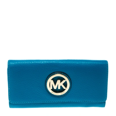 Pre-owned Michael Kors Blue Leather Fulton Flap Wallet