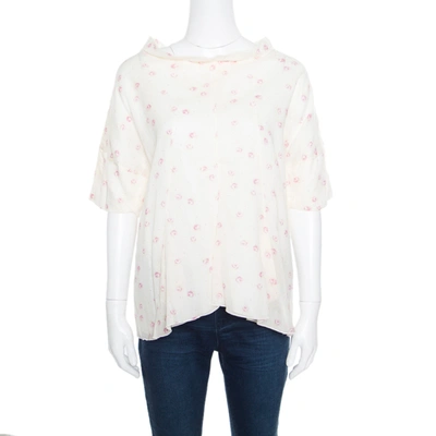 Pre-owned Marni Cream Floral Printed Cotton Dolman Sleeve Flared Top M