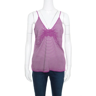 Pre-owned Armani Collezioni Purple Striped Knit Noodle Strap Top L