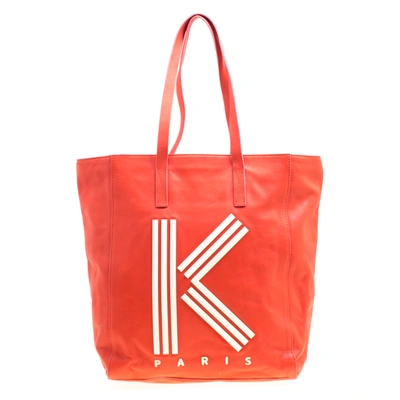 Pre-owned Kenzo Red Leather K Logo Shopper Tote