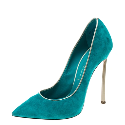 Pre-owned Casadei Aqua Green Suede Pointed Toe Pumps Size 37