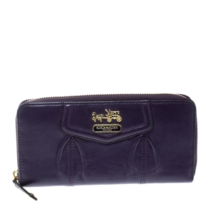 Pre-owned Coach Purple Leather Zip Around Wallet