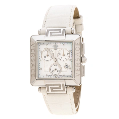 Pre-owned Versace White Stainless Steel Reve Carre 88q Chronograph Women's Wristwatch 36 Mm