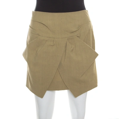Pre-owned Isabel Marant Olive Green Linen Pegged Pocket Detail Faux Wrap Mini Skirt M
