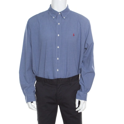Pre-owned Ralph Lauren Blue Gingham Checked Cotton Logo Embroidered Long Sleeve Shirt Xxl