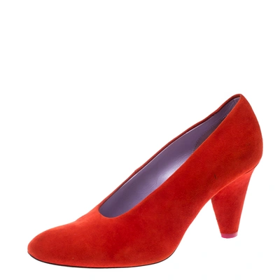 Pre-owned Celine Coral Red Suede Pumps Size 37