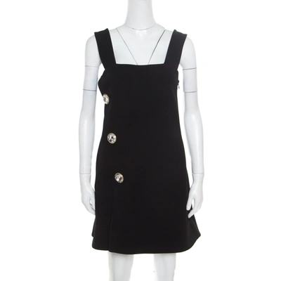 Pre-owned Marni Black Crepe Crystal Embellished Button Detail Pinafore Dress M