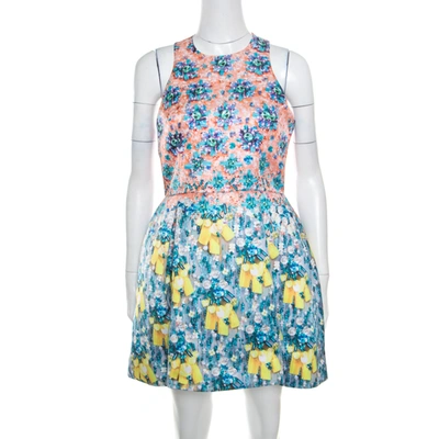 Pre-owned Mary Katrantzou Bejeweled Bow Print Silverfloss Ohara Cocktail Dress M In Orange