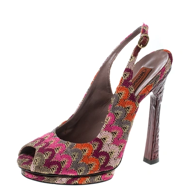 Pre-owned Missoni Multicolor Patterend Fabric Peep Toe Slingback Sandals Size 38