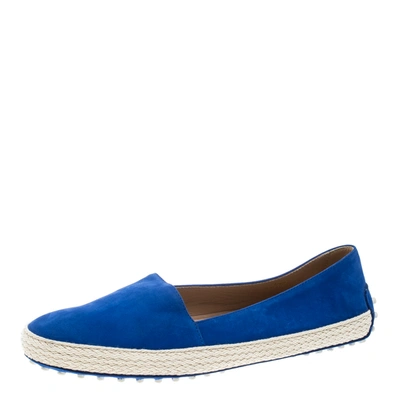 Pre-owned Tod's Cobalt Blue Suede Espadrille Skate Sneakers Size 38.5