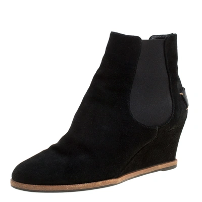 Pre-owned Fendi Black Suede Wedge Heel Ankle Boots Size 40