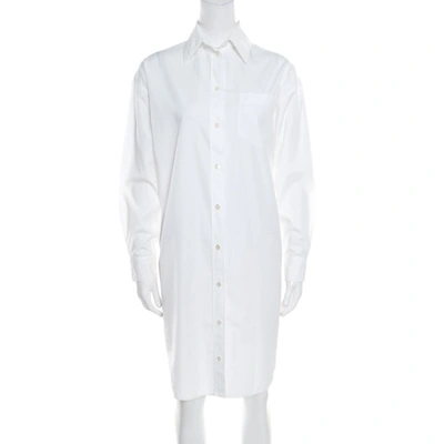 Pre-owned Hermes White Cotton Button Front Shirt Dress S