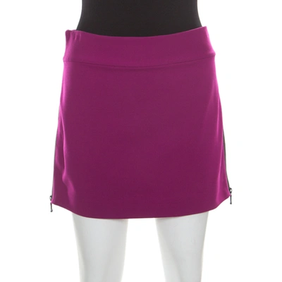 Pre-owned Diane Von Furstenberg Magenta Stretch Side Zip Detail Mini Skirt M In Purple