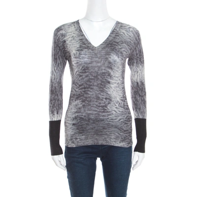Pre-owned Hermes Grey Tie Dye Effect Wool V Neck Sweater S