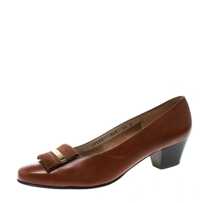 Pre-owned Ferragamo Brown Leather Fringe Detail Pumps Size 39